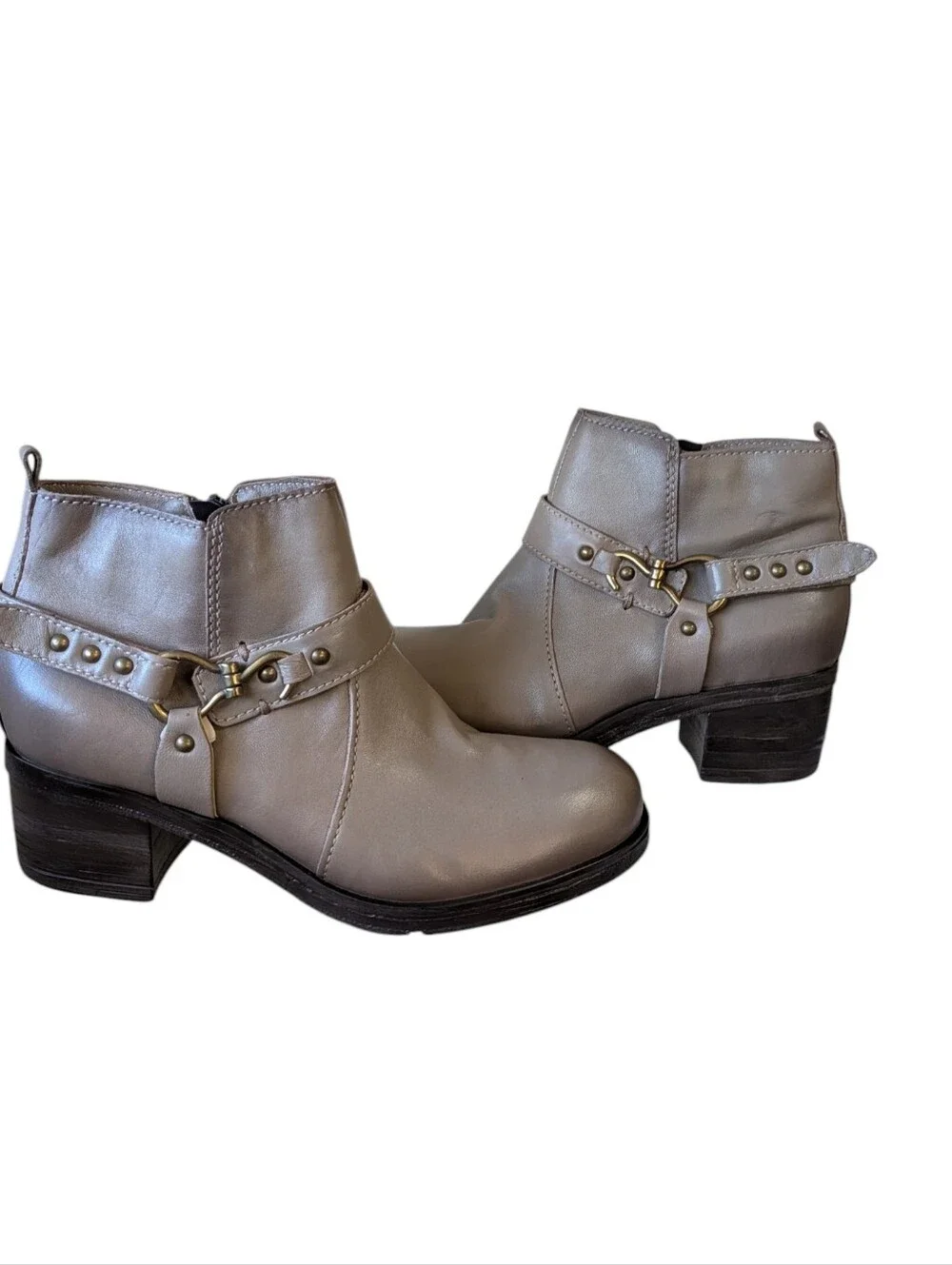 Miz Mooz Sydni Beige Taupe Leather Ankle Boot with Buckle Detail..Size 41/US 9.5